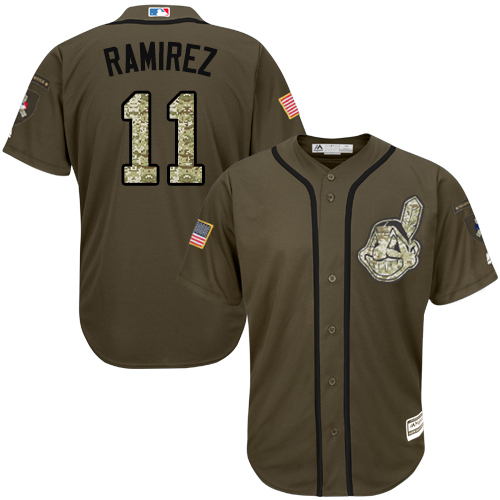 Indians #11 Jose Ramirez Green Salute to Service Stitched Baseball Jersey Indians #11 Jose Ramirez Green Salute to Service Stitched Baseball Jersey