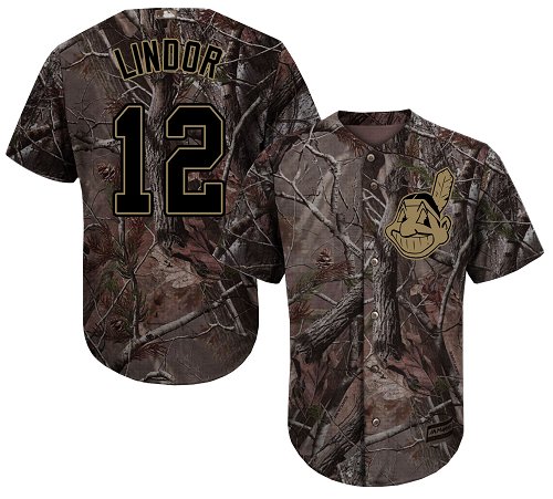 Indians #12 Francisco Lindor Camo Realtree Collection Cool Base Stitched Baseball Jersey