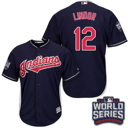 Indians #12 Francisco Lindor Navy Blue Alternate 2016 World Series Bound Stitched Youth MLB Jersey Indians #12 Francisco Lindor Navy Blue Alternate 2016 World Series Bound Stitched Youth MLB Jersey