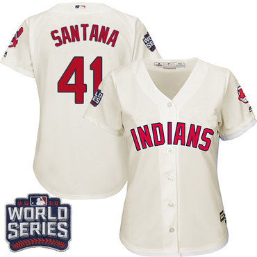 Indians #41 Carlos Santana Cream 2016 World Series Bound Women's Alternate Stitched MLB Jersey Indians #41 Carlos Santana Cream 2016 World Series Bound Women's Alternate Stitched MLB Jersey