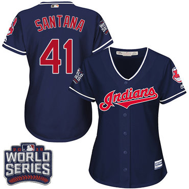 Indians #41 Carlos Santana Navy Blue 2016 World Series Bound Women's Alternate Stitched MLB Jersey Indians #41 Carlos Santana Navy Blue 2016 World Series Bound Women's Alternate Stitched MLB Jersey