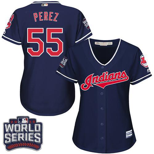 Indians #55 Roberto Perez Navy Blue 2016 World Series Bound Women's Alternate Stitched MLB Jersey Indians #55 Roberto Perez Navy Blue 2016 World Series Bound Women's Alternate Stitched MLB Jersey