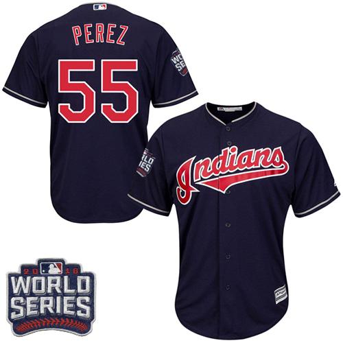 Indians #55 Roberto Perez Navy Blue Alternate 2016 World Series Bound Stitched Youth MLB Jersey Indians #55 Roberto Perez Navy Blue Alternate 2016 World Series Bound Stitched Youth MLB Jersey