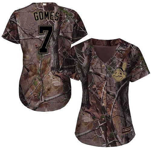 Indians #7 Yan Gomes Camo Realtree Collection Cool Base Women's Stitched Baseball Jersey
