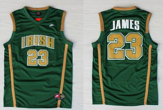 Irish High School 23 LeBron James Green Baskteball Jersey Irish High School 23 LeBron James Green Baskteball Jersey