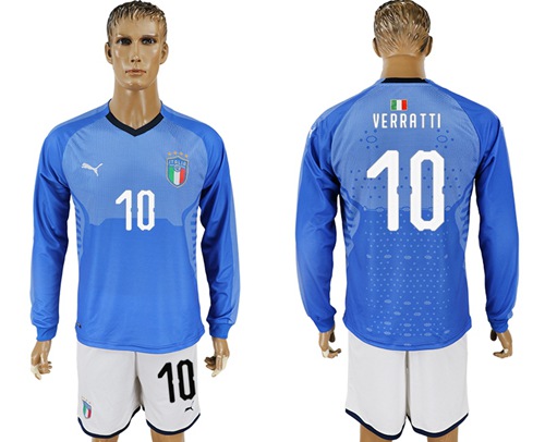 Italy #10 Verratti Blue Home Long Sleeves Soccer Country Jersey Italy #10 Verratti Blue Home Long Sleeves Soccer Country Jersey