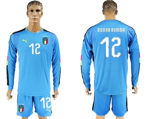 Italy #12 Donna Rumma Blue Long Sleeves Goalkeeper Soccer Country Jersey Italy #12 Donna Rumma Blue Long Sleeves Goalkeeper Soccer Country Jersey