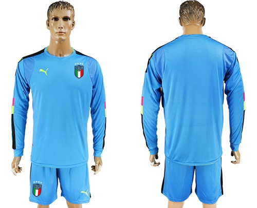 Italy Blank Blue Long Sleeves Goalkeeper Soccer Country Jersey Italy Blank Blue Long Sleeves Goalkeeper Soccer Country Jersey