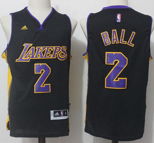 Lakers #2 Lonzo Ball Black(Purple NO.) Stitched NBA Jersey