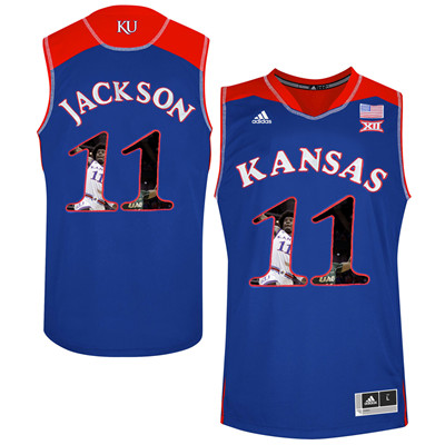 Kansas Jayhawks 11 Josh Jackson Blue With Portrait Print College Basketball Jersey Kansas Jayhawks 11 Josh Jackson Blue With Portrait Print College Basketball Jersey
