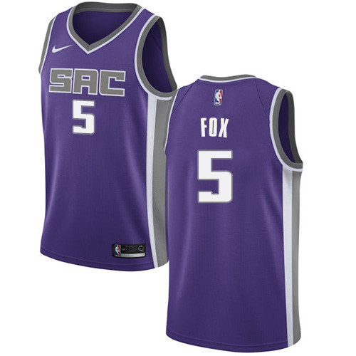 Kings #5 De'Aaron Fox Purple Youth Basketball Swingman Icon Edition Jersey