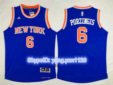 Knicks #6 Kristaps Porzingis Blue Stitched NBA Jersey