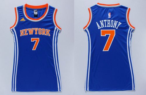 Knicks #7 Carmelo Anthony Blue Women's Dress Stitched NBA Jerseys
