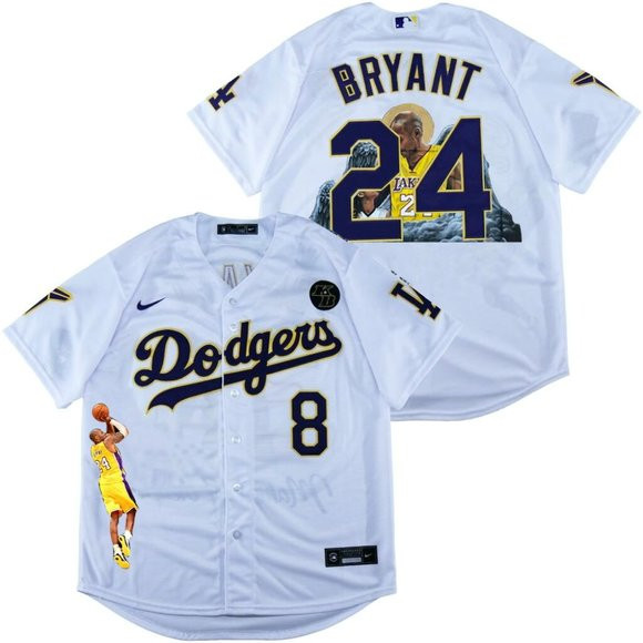 LA Dodgers 8 24 Kobe Bryant White Jersey_副本