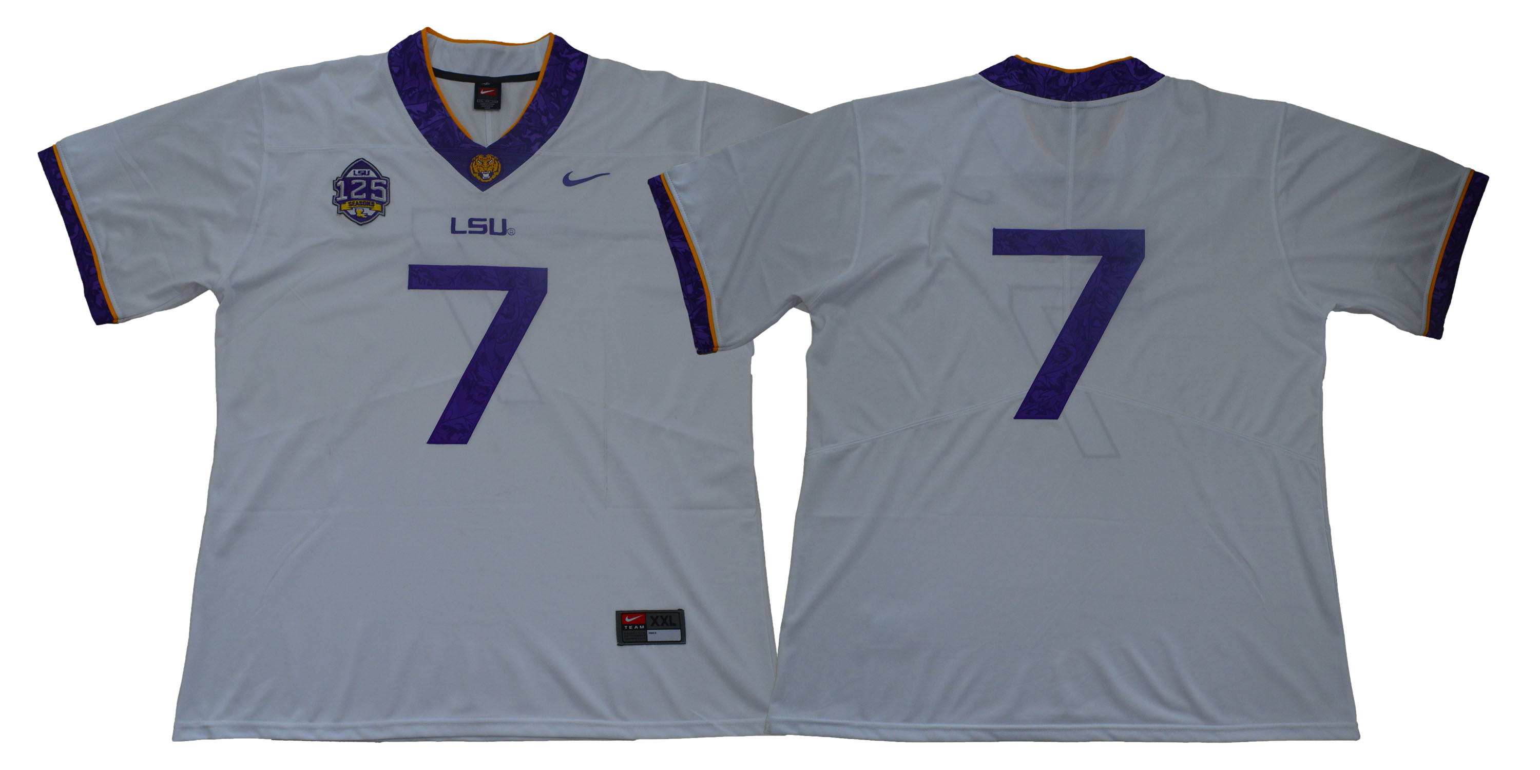 LSU Tigers #7 White 125 Sesons Nike College Football Jersey LSU Tigers #7 White 125 Sesons Nike College Football Jersey