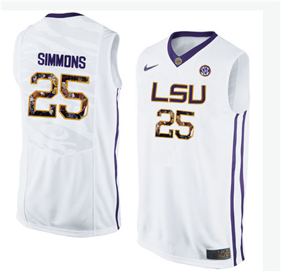LSU Tigers 25 Ben Simmons White With Portrait Print College Basketball Jersey