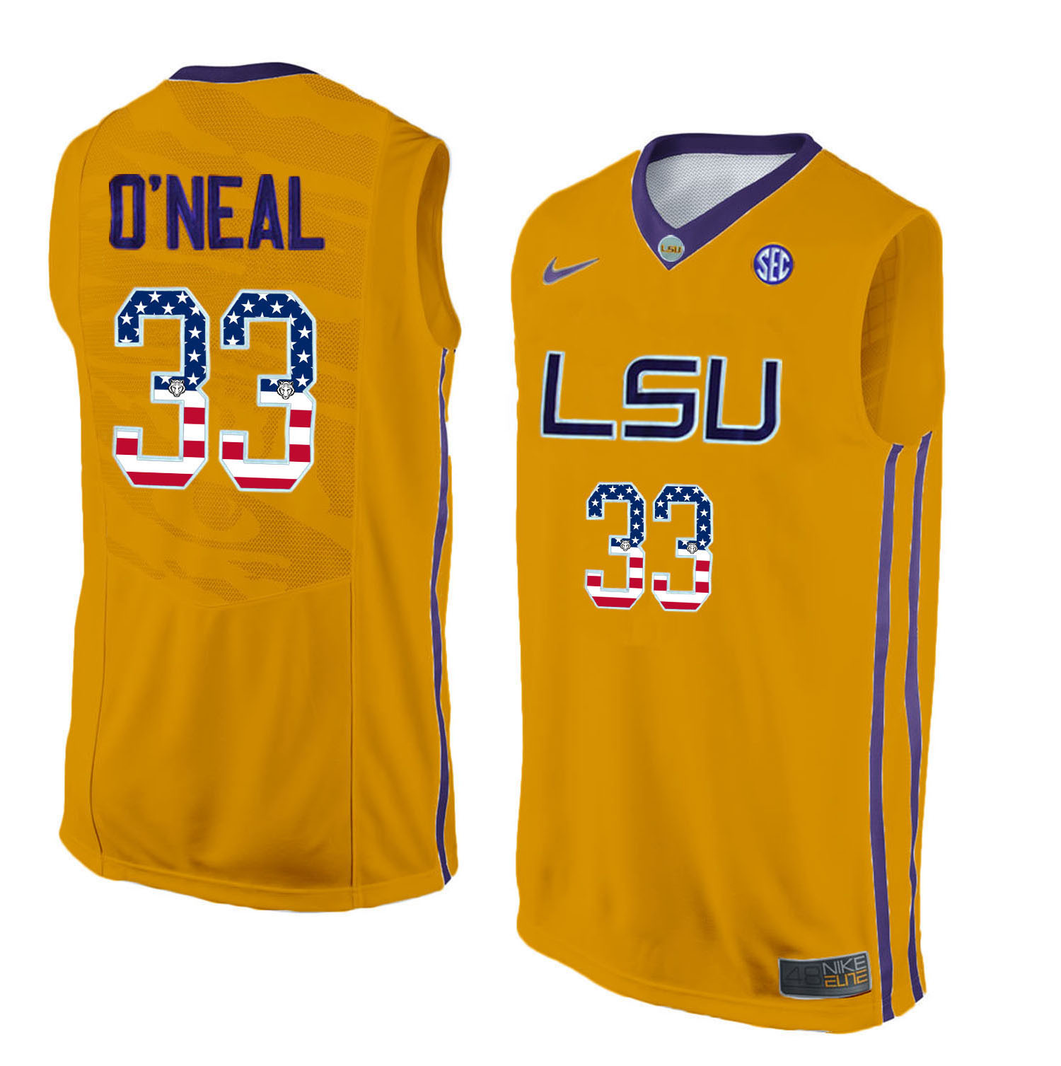 LSU Tigers 33 Shaquille O'Neal Gold Youth College Basketball Jersey
