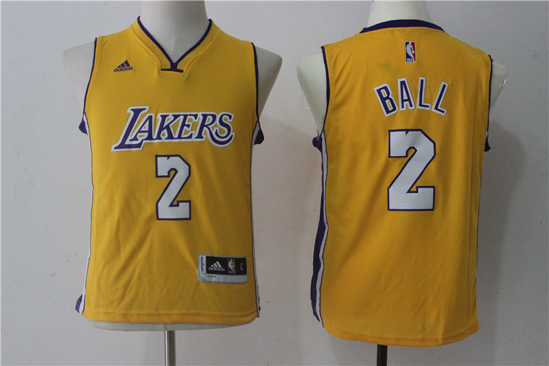 Lakers #2 Lonzo Ball Yellow Youth Swingman Jersey