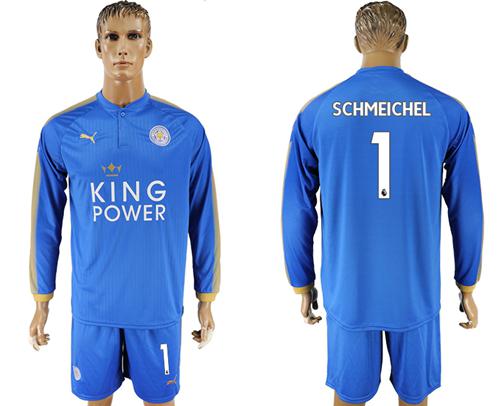 Leicester City #1 Schmeichel Home Long Sleeves Soccer Club Jersey Leicester City #1 Schmeichel Home Long Sleeves Soccer Club Jersey