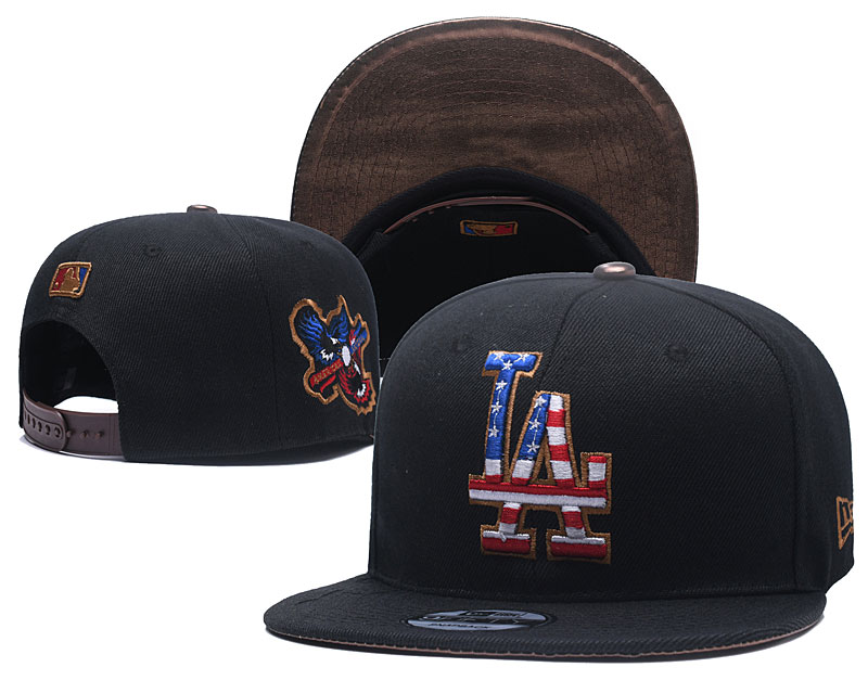 MLB Los Angeles Dodgers USA Flag Black Adjustable Hat YD