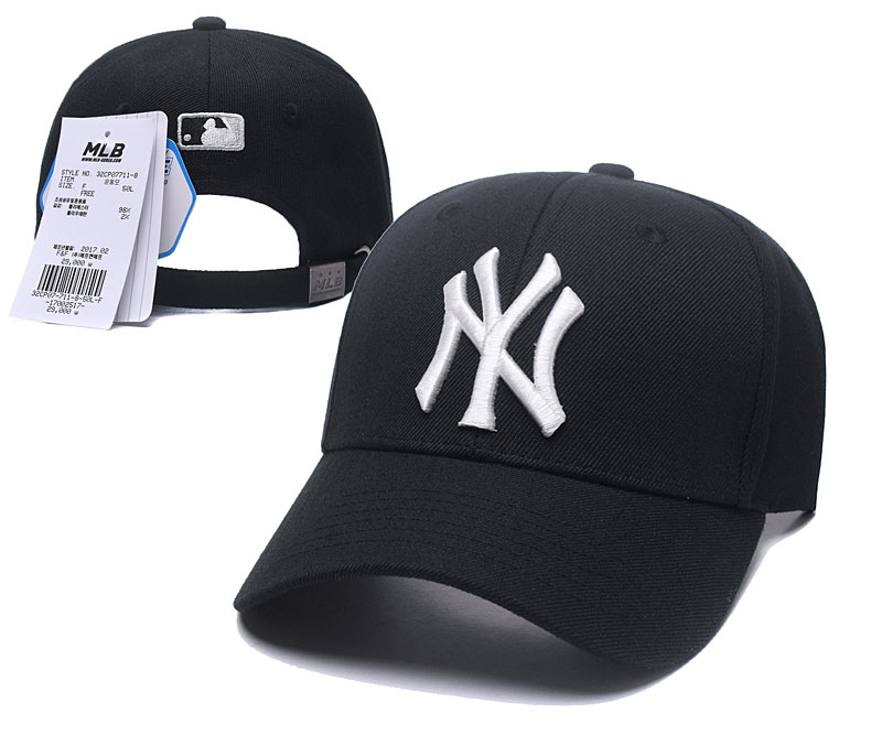 MLB New York Yankees Team Logo Black Peaked Adjustable Hat S9