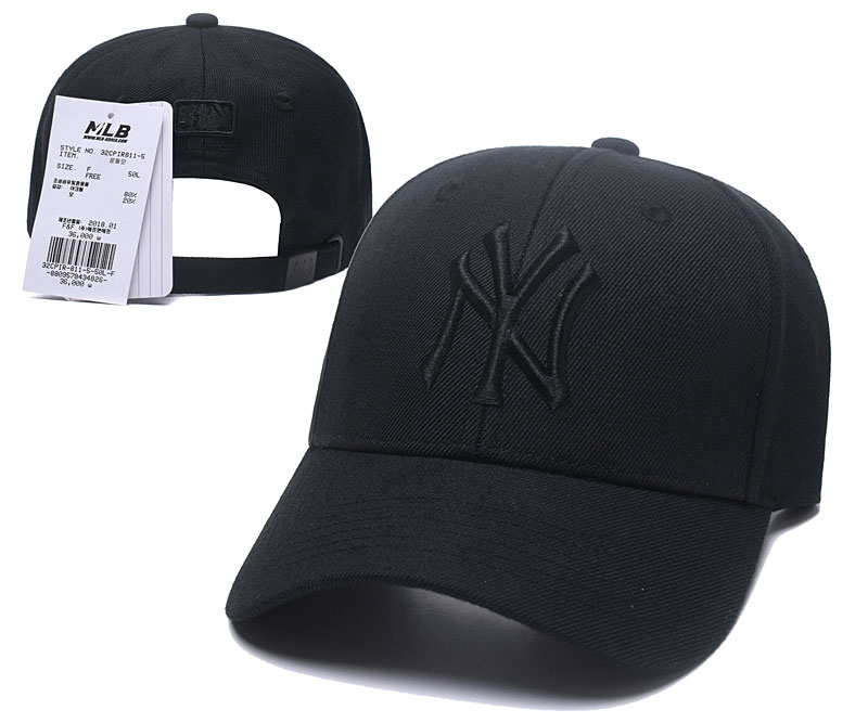 MLB New York Yankees Team Logo Solid Black Peaked Adjustable Hat S9