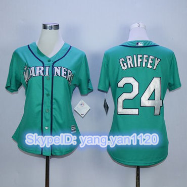 Mariners #24 Ken Griffey Green Alternate Women's Stitched MLB Jersey
