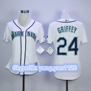 Mariners #24 Ken Griffey White Women's Fashion Stitched MLB Jersey