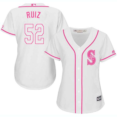 Mariners #52 Carlos Ruiz White Pink Fashion Women's Stitched MLB Jersey