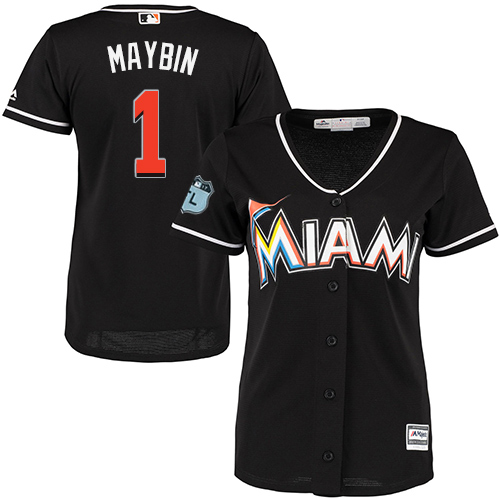 Marlins #1 Cameron Maybin Black Alternate Women's Stitched Baseball Jersey Marlins #1 Cameron Maybin Black Alternate Women's Stitched Baseball Jersey