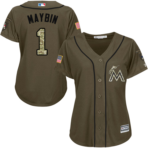 Marlins #1 Cameron Maybin Green Salute to Service Women's Stitched Baseball Jersey