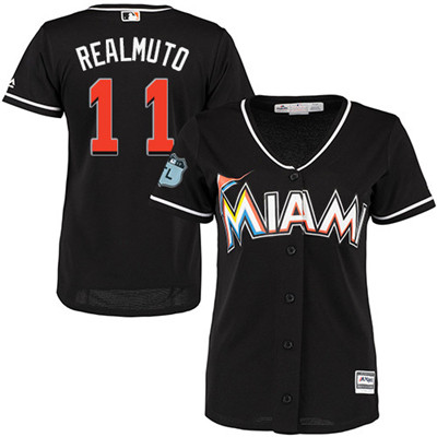 Marlins #11 JT Realmuto Black Alternate Women's Stitched Baseball Jersey