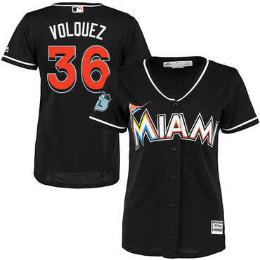 Marlins #36 Edinson Volquez Black Alternate Women's Stitched MLB Jersey Marlins #36 Edinson Volquez Black Alternate Women's Stitched MLB Jersey