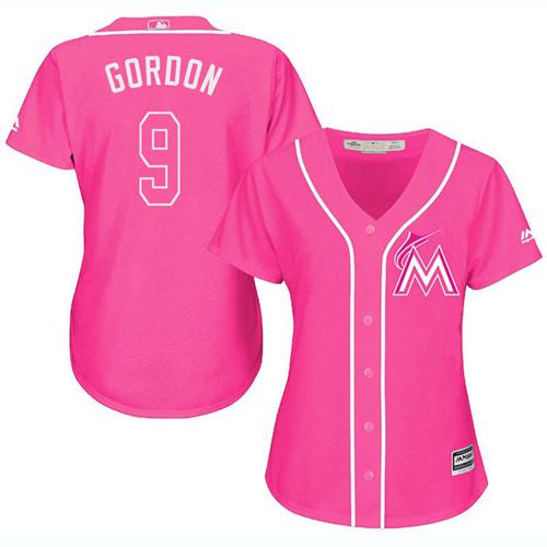 Marlins #9 Dee Gordon Pink Fashion Women's Stitched MLB Jersey