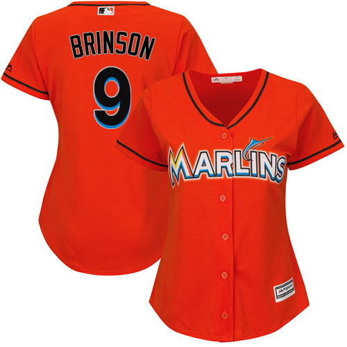 Marlins #9 Lewis Brinson Orange Alternate Women's Stitched Baseball Jersey Marlins #9 Lewis Brinson Orange Alternate Women's Stitched Baseball Jersey