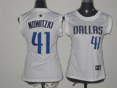 Mavericks #41 Dirk Nowitzki White Women Fashion Stitched NBA Jersey