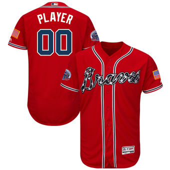 Men's Atlanta Braves Majestic Alternate Red 2017 Authentic FlexBase Custom Jersey with  Commemorative Patch Stitched MLB Jersey