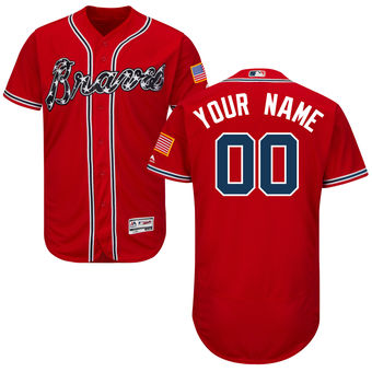 Men's Atlanta Braves Majestic Alternate Scarlet FlexBase Authentic Collection Custom Jersey