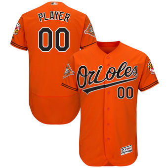 Men's Baltimore Orioles Majestic Alternate Orange 2017 Authentic FlexBase Custom Jersey with Commemorative Patch