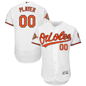 Men's Baltimore Orioles Majestic Home White 2017 Authentic FlexBase Custom Jersey with Commemorative Patch