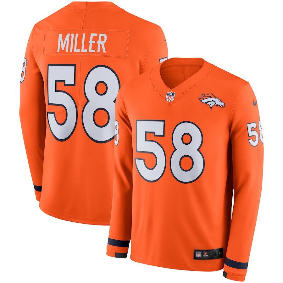 Men's Broncos #58 Von Miller Orange Team Color Men's Stitched NFL Limited Therma Long Sleeve Jersey Men's Broncos #58 Von Miller Orange Team Color Men's Stitched NFL Limited Therma Long Sleeve Jersey