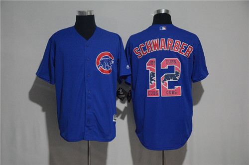 Men's Chicago Cubs #12 Kyle Schwarber Majestic Blue 2017 Color Printing Cool Base Jersey