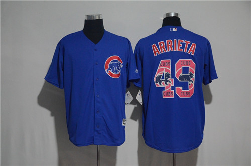 Men's Chicago Cubs #49 Jake Arrieta Majestic Blue 2017 Color Printing Cool Base Jersey