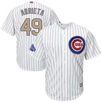 Men's Chicago Cubs Jake Arrieta Majestic White 2017 Gold Program Cool Base Player Jersey