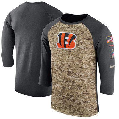 Men's Cincinnati Bengals Nike Camo Anthracite Salute to Service Sideline Legend Performance Three-Quarter Sleeve T-Shirt