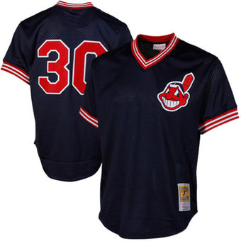 Men's Cleveland Indians Joe Carter Mitchell & Ness Navy 1986 Authentic Cooperstown Collection Mesh Batting Practice Jersey