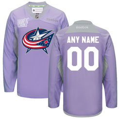 Men's Columbus Blue Jackets Reebok Purple Custom 2016 Hockey Fights Cancer Practice Jersey