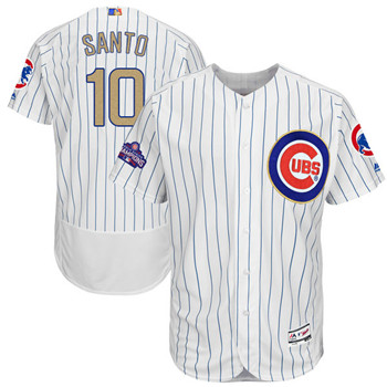 Men's Cubs #10 Ron Santo Majestic White 2017 Gold Program FlexBase Player Jersey