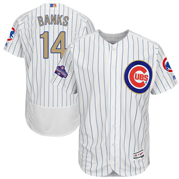 Men's Cubs #14 Ernie Banks Majestic White 2017 Gold Program FlexBase Player Jersey