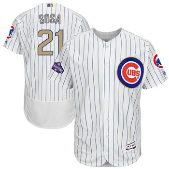 Men's Cubs #21 Sammy Sosa Majestic White 2017 Gold Program FlexBase Player Jersey